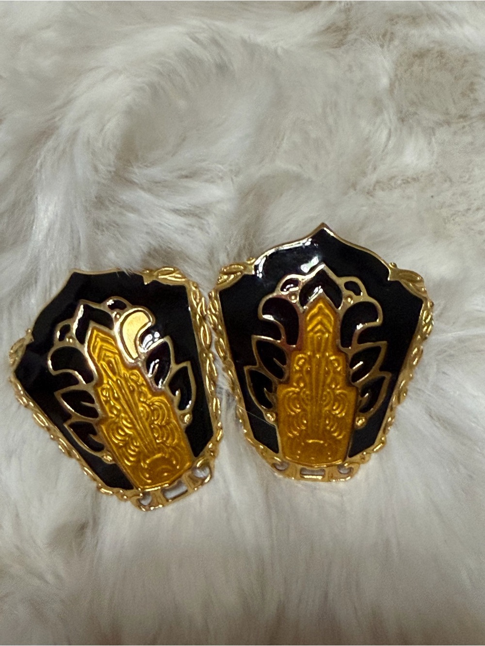 Vintage Berebi Black and Gold Decorative Clip-On Earrings